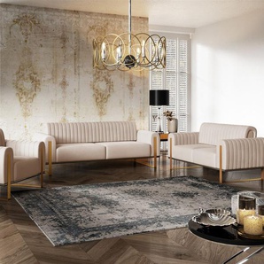 Sofaset Designersofas VALERIE 3-2-1 in Stoff Elisa Velvet Beige