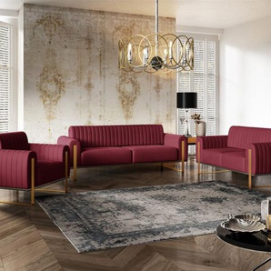 Sofaset Designersofas VALERIE 3-2-1 in Stoff Elisa Velvet Bordeauxrot