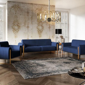 Sofaset Designersofas VALERIE 3-2-1 in Stoff Elisa Velvet Dunkelblau