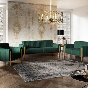 Sofaset Designersofas VALERIE 3-2-1 in Stoff Elisa Velvet Flaschengrün