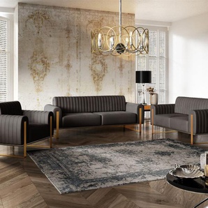 Sofaset Designersofas VALERIE 3-2-1 in Stoff Elisa Velvet Schwarz