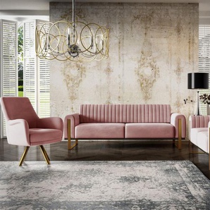 Sofaset Designersofas VALERIE 3-2-1 in Stoff Stoff Elisa Velvet Altrosa