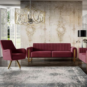 Sofaset Designersofas VALERIE 3-2-1 in Stoff Stoff Elisa Velvet Bordeauxrot