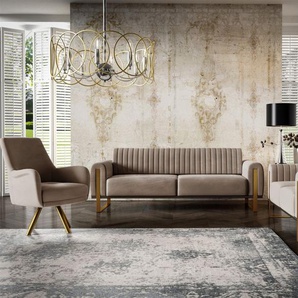 Sofaset Designersofas VALERIE 3-2-1 in Stoff Stoff Elisa Velvet Cappuccino