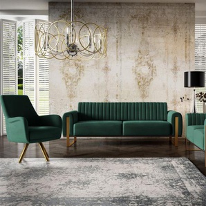 Sofaset Designersofas VALERIE 3-2-1 in Stoff Stoff Elisa Velvet Flaschengrün