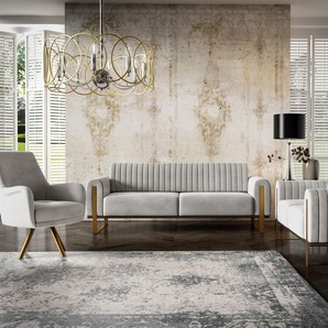 Sofaset Designersofas VALERIE 3-2-1 in Stoff Stoff Elisa Velvet Hellgrau