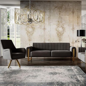 Sofaset Designersofas VALERIE 3-2-1 in Stoff Stoff Elisa Velvet Schwarz
