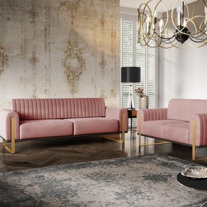 Sofaset Designersofas VALERIE 3-2 in Stoff Stoff Elisa Velvet Altrosa