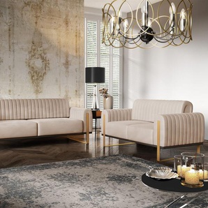 Sofaset Designersofas VALERIE 3-2 in Stoff Stoff Elisa Velvet Beige