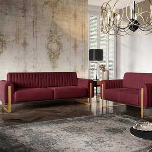 Sofaset Designersofas VALERIE 3-2 in Stoff Stoff Elisa Velvet Bordeauxrot