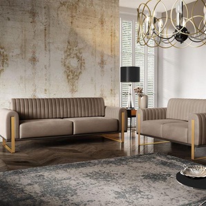 Sofaset Designersofas VALERIE 3-2 in Stoff Stoff Elisa Velvet Cappuccino