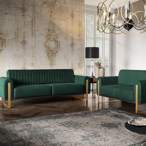 Sofaset Designersofas VALERIE 3-2 in Stoff Stoff Elisa Velvet Flaschengrün