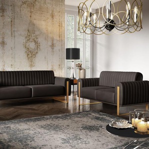 Sofaset Designersofas VALERIE 3-2 in Stoff Stoff Elisa Velvet Schwarz