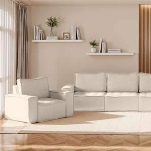Sofaset Modulsofa-Set 6-teilig SANDE 3-2-1 Stoff Alpine Beige