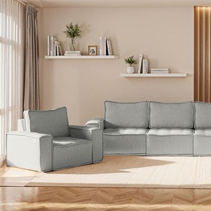 Sofaset Modulsofa-Set 6-teilig SANDE 3-2-1 Stoff Alpine Hellgrau