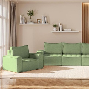 Sofaset Modulsofa-Set 6-teilig SANDE 3-2-1 Stoff Alpine Hellgrün