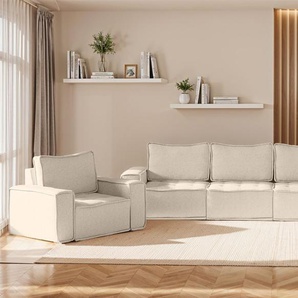 Sofaset Modulsofa-Set 6-teilig SANDE 3-2-1 Stoff Raven Creme