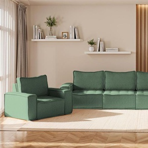 Sofaset Modulsofa-Set 6-teilig SANDE 3-2-1 Stoff Raven Flaschengrün