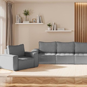 Sofaset Modulsofa-Set 6-teilig SANDE 3-2-1 Stoff Raven Grau