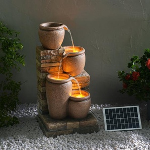 Solarbetriebener Brunnen Jalijah aus Kunstharz mit Licht