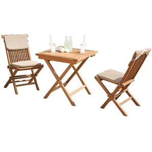Sonnenpartner - SunnySmart 3-teilige Balkon-Sitzgruppe Bristol Teakholz natur Tisch 70x70 cm Balkontisch