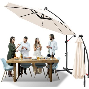Sonnenschirm Ampelschirm 350 cm mit led, UV-Schutz, Kurbel -Beige - Hengda