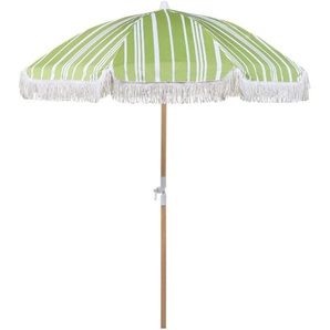 Sonnenschirm Grün Stoff-Bespannung Rund ⌀ 150 cm mit Volant Regenschutz Holzmast Neigungsfunktion Kurbel Boho Garten Outdoor Balkon Terrasse