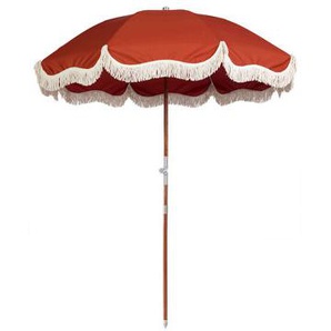 Sonnenschirm The Premium Beach textil holz orange / Ø 180 cm - Schrägstellbar - BUSINESS & PLEASURE - Orange
