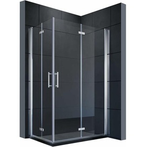 SONNI Duschkabine Eckeinstieg mit Falttür 180º NANO Glas Höhe 195cm beide Seiten faltbar Duschwand Duschabtrennung Chrom 90x80 cm