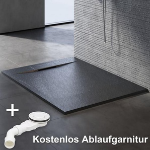 Duschtasse 90 Duschwanne Flach Schwarz smc für Duschkabine Badezimmer Schiefer-Textur inkl.Ablaufgarnitur,Antirutsch,Schneidbaren Design 120x90cm