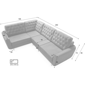 Sonstige Verlage Robin Linda Ecksofa mit Schlaffunktion 2X Bettkasten Kissen Sofa L-Form Schlafsofa Freistehende Eckcouch Schlafcouch Wohnzimmermöbel Wohnlandschaft Schwarz