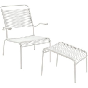 Spaghetti-Lounger und Hocker Säntis Schaffner AG weiß, Designer Schaffner, 84.5/37x54/48x63.5/50 cm