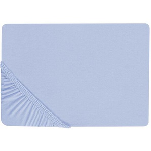 Spannbettlaken Blau Baumwolle 160 x 200 cm mit Hohem Steg Gummizug Steghöhe 30 cm Modern für Matratze Schlafzimmer Ausstattung Zubehör