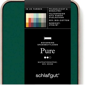 Spannbettlaken SCHLAFGUT PURE BOXSPRING in Gr. 90x200, 140x200 oder 180x200, für Boxspringbett Bettlaken Gr. B/L: 90-100 cm x 200-220 cm (1 St.), Jersey-Elasthan, 40 cm, grün (green deep) Spannbettlaken aus Bio-Baumwolle, für Matratzen bis 40 cm Höhe,