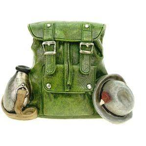 Spardose Rucksack 16 cm Polyresin Sparschwein wandern Urlaub Berg