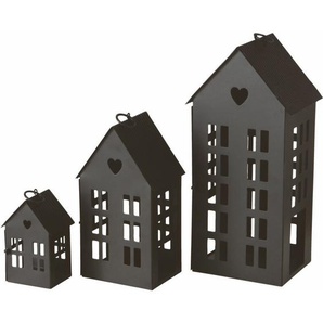 Spetebo - 3er Set Laterne in Hausform 35 / 24 / 13 cm - schwarz - Deko Lampion Außen Innen - Kerzenhalter Windlicht Haus