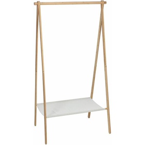Spetebo - Bambus Kleider Ständer mit Stoff Ablage - 155 x 86 - Holz Stand Garderobe klappbar mit Kleiderstange