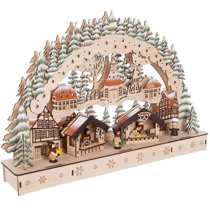 Spetebo - led Holz Schwibbogen 44 x 30 cm - Motiv: Wintermarkt - Lichterbogen mit Weihnachtsmotiv - Weihnachtsdeko Tischdeko Fensterdeko Weihanchten