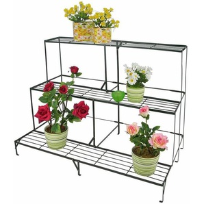 Spetebo - Metall Blumenregal schwarz 100 x 75 cm - eckig - Pflanzenständer mit 3 Etagen - Blumen Pflanzen Hocker Ständer Treppe Regal