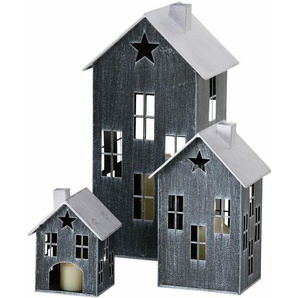 Spetebo - Metall Laterne Haus 3er Set 36 / 23 / 14 cm - schwarz - Deko Windlicht Lampion Kerzenhalter Außen