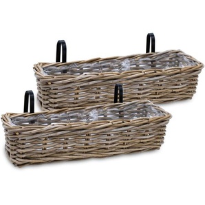Spetebo - Rattan Balkonkasten natur 60 x 20 cm - 2er Set - Weide Pflanzkorb mit Halterung - Balkon Garten Blumenkasten Pflanztopf Blumenkorb zum