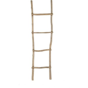 Spetebo - Teak Holz Dekoleiter natur - 150 x 40cm - Holzleiter Dekoration Wand Garderobe zum Anlehnen