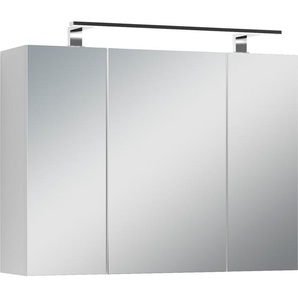 Spiegelschrank BYLIVING Spree Schränke Gr. B/H/T: 80 cm x 60 cm x 20 cm, 3 St., weiß Bad-Spiegelschränke Breite 80 cm, 3-türig, mit LED Beleuchtung und Schalter-Steckdosenbox