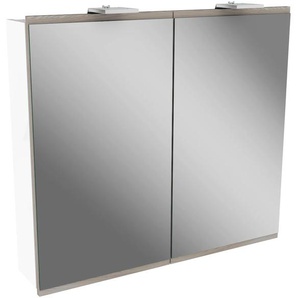 Spiegelschrank FACKELMANN Lima Schränke Gr. B/H/T: 80 cm x 73 cm x 15,5 cm, 2 St., weiß (weiß, steinesche) Bad-Spiegelschränke Badmöbel Schalter, Steckdose