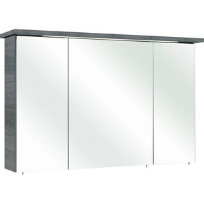 Spiegelschrank PELIPAL Quickset 328 Schränke Gr. B/H/T: 115 cm x 72 cm x 20 cm, 3 St., grau (graphit struktur) Spiegelschrank Spiegelschränke mit Beleuchtung Schränke Breite 115 cm, 3-türig, eingelassene LED-Beleuchtung, Steckdosenbox