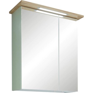 Spiegelschrank PELIPAL Quickset 963 Schränke Gr. B/H/T: 60 cm x 72 cm x 20,3 cm, 2 St., braun (riviera eiche, salbei nachbildung) Spiegelschrank Spiegelschränke mit Beleuchtung Schränke Breite 60 cm, 2-türig, eingelassene LED-Beleuchtung, Steckdosenbox