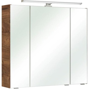 Spiegelschrank PELIPAL Quickset Schränke Gr. B/H/T: 80 cm x 70 cm x 16 cm, 3 St., braun (eiche ribbeck, eiche ribbeck) Spiegelschrank Spiegelschränke mit Beleuchtung Breite 80 cm, 3-türig, LED-Beleuchtung, Schalter-Steckdosenbox