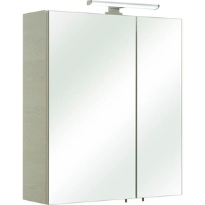 Spiegelschrank SAPHIR Quickset Badezimmer-Spiegelschrank inkl LED-Aufsatzleuchte Schränke Gr. B/H/T: 60 cm x 70 cm x 20 cm, 2 St., weiß (eiche weiß) Spiegelschrank mit Beleuchtung Spiegelschränke