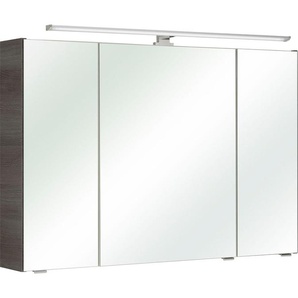Spiegelschrank SAPHIR Quickset Badschrank, 3 Spiegeltüren, 6 Einlegeböden, 105 cm breit Schränke Gr. B/H/T: 105 cm x 70 cm x 16 cm, 3 St., grau (graphit, graphit) Spiegelschrank mit Beleuchtung Spiegelschränke inkl. LED-Beleuchtung, Türdämpfer,