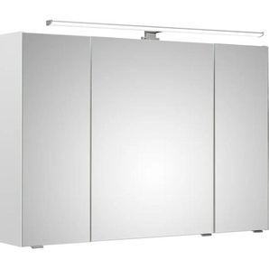 Spiegelschrank SAPHIR Quickset Badschrank, 3 Spiegeltüren, 6 Einlegeböden, 105 cm breit Schränke Gr. B/H/T: 105 cm x 70 cm x 16 cm, 3 St., weiß (weiß glanz, hochglanz) Spiegelschrank mit Beleuchtung Spiegelschränke inkl. LED-Beleuchtung, Türdämpfer,